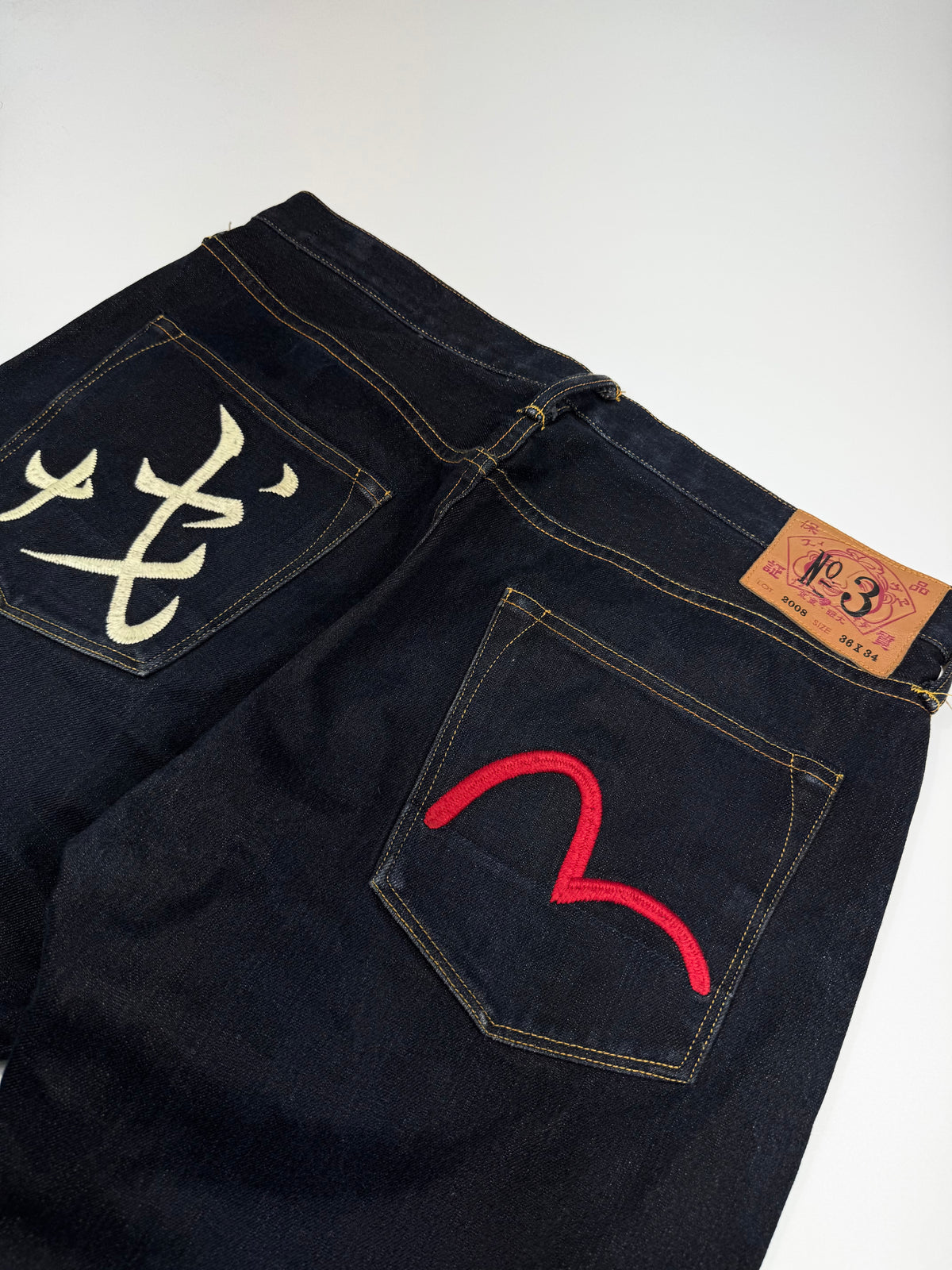 Evisu Selvedge Jeans Red Seagul Hieroglyph Logo 36x34