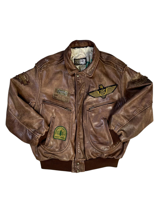 Red Skins Leather Bomber Jakna Vintage USA (L)