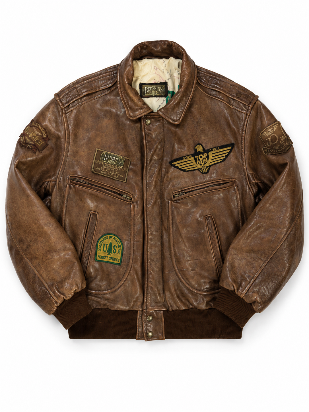 Red Skins Leather Bomber Jakna Vintage USA (L)