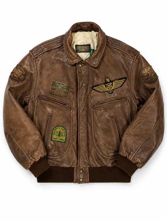 Red Skins Leather Bomber Jakna Vintage USA (L)