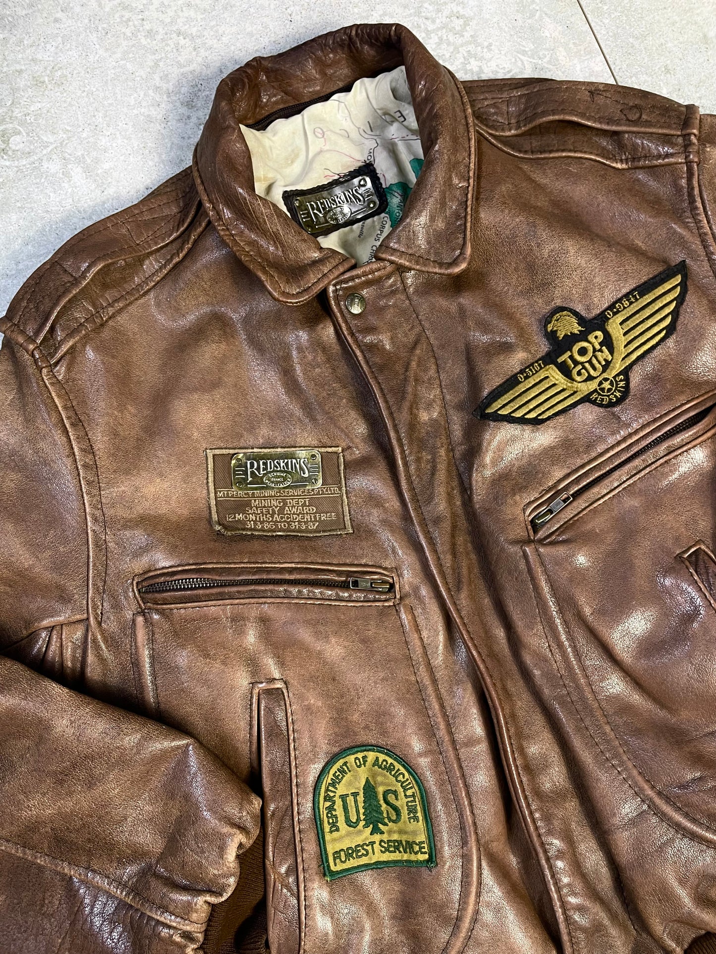 Red Skins Leather Bomber Jakna Vintage USA (L)