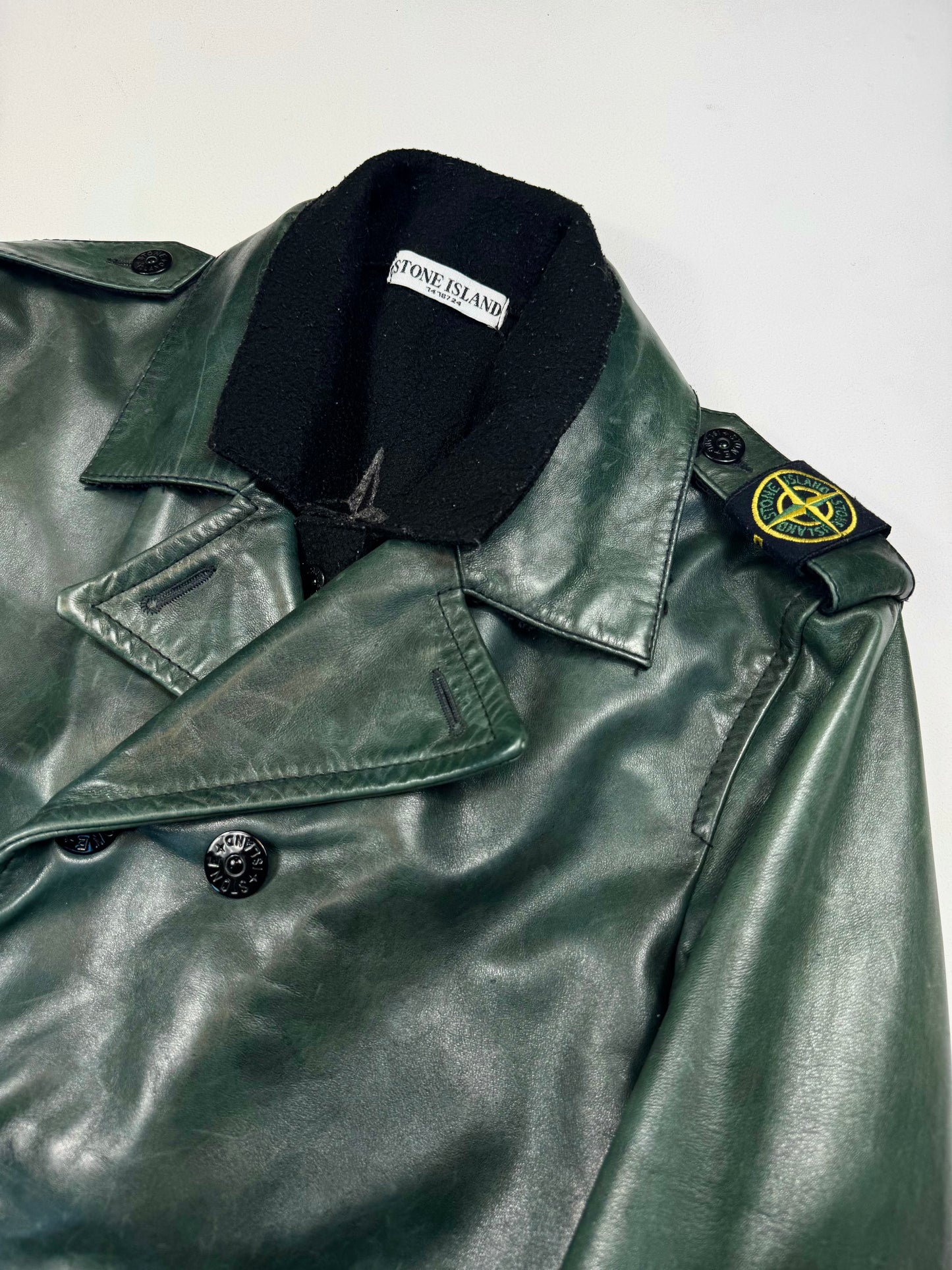 Stone Island Green Leather Trench Kaput AW2008 (XL)